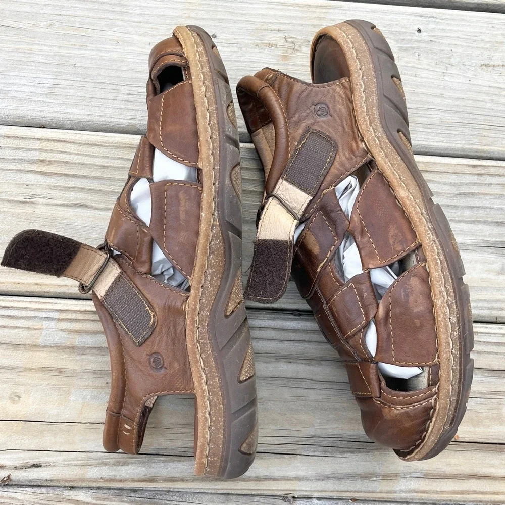Born Fishermen Sandals Mens 12 Brown Leather H59706 Rugged Hiking Dad Vintage